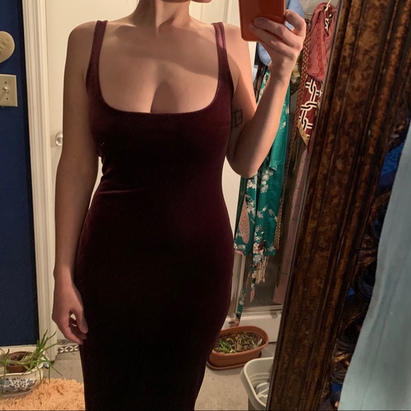 Vintage Plum Velvet Deep V open back maxi dress S - Picture 4 of 9